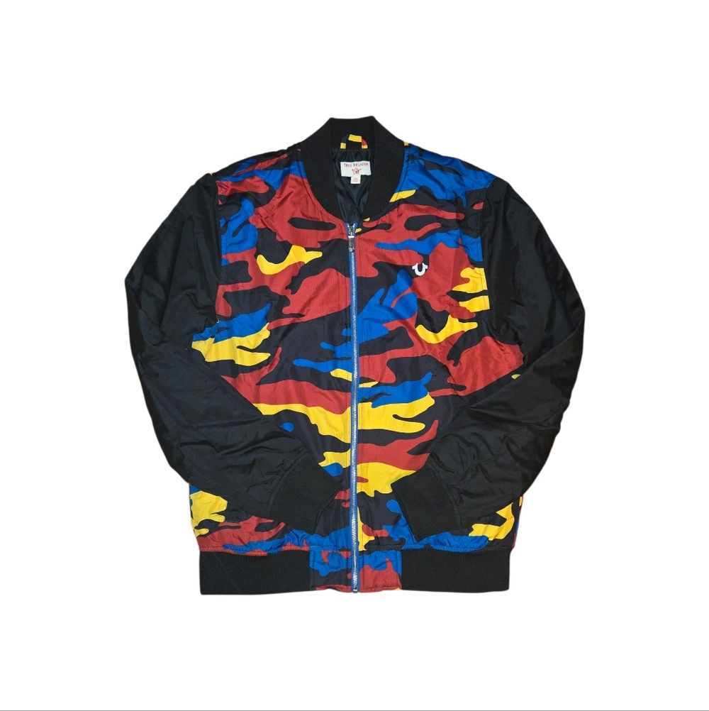 True Religion Multicolor Camouflage Bomber Jacket.